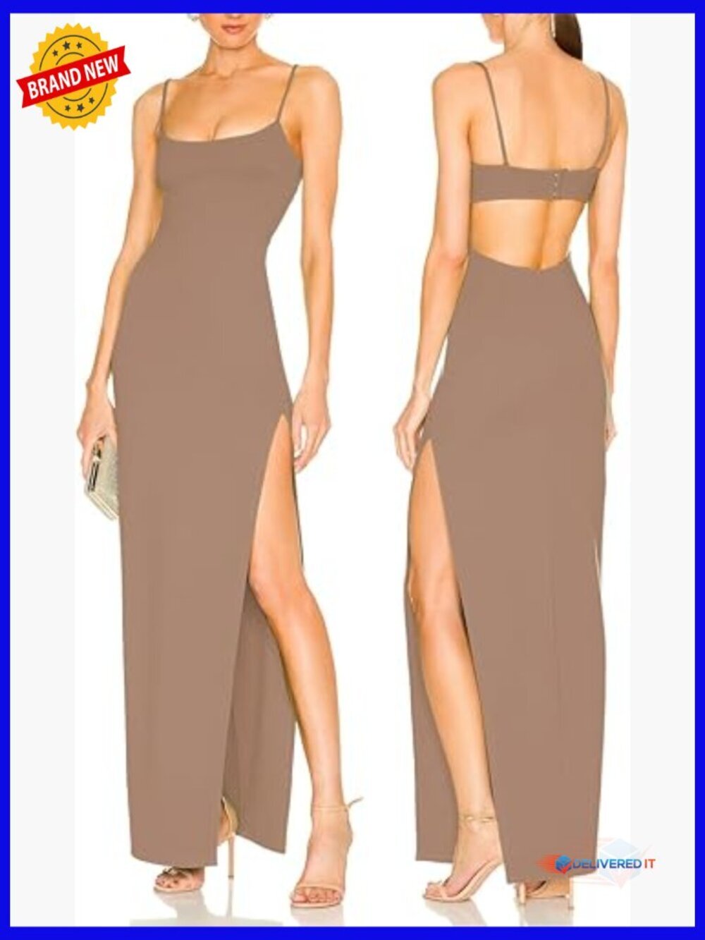 Sexy Backless Maxi Dress with Thigh High Slit Bodycon Cocktail Party